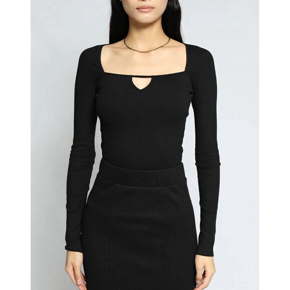 THE RANGE Mass Rob Square Neck Long Sleeve Top In Jet Black Sz L New - Picture 1 of 9